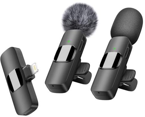 QINOJA Kabelloses Lavalier-Mikrofon für iPhone, iPad, professionelles Ansteckmikrofon für Videoaufnahmen, Vlog, YouTube, TikTok (Winddicht/2 Mic)