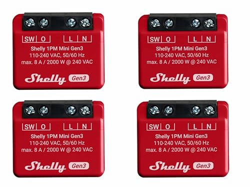 SHELLY WLAN-Schaltaktor 1PM Mini Gen 3, rot, 4 Stück