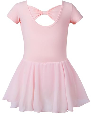 Utensilsto Ballettkleidung Mädchen, Baumwolle Kurzarm Tanzkleid Balletttrikot Tanzkleid Mädchen, Ballett Kleider Kinder mit Chiffon Tütü, Größe 120