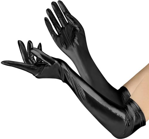 Psxuie Lange Handschuhe,Schwarze Handschuhe,Latex Handschuhe Sexy Damen,Lack Und Leder Outfit Damen,Latex Damen,Handschuhe Lang,Lack Handschuhe Lang,Erotik Handschuhe,Halloween Handschuhe