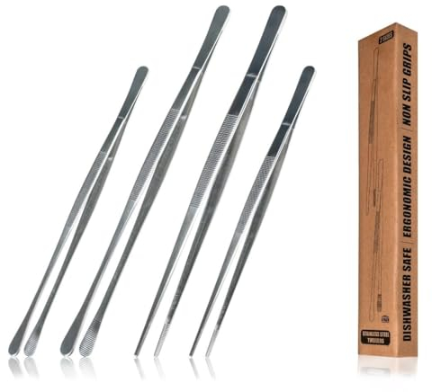 EasyMBC-Kit Utensili Cucina-30,00cm-25,00cm-Pinza multiuso in acciaio inox,4 pinze professionali, gadget cucina per chef professionali, 4 accessori cucina per barman-barbecue-precisione chirurgica.