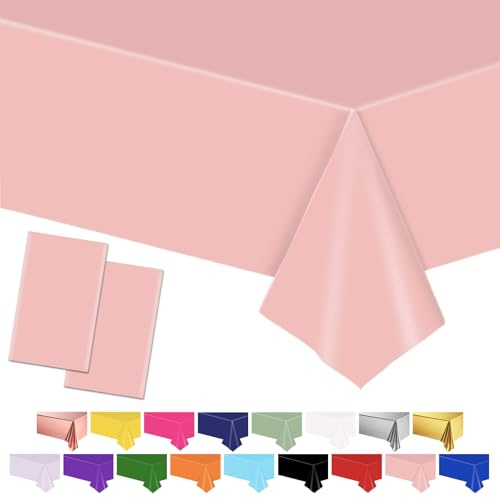 POPOYU 2 st stor babyrosa bordsduk, rosa festservis dekor, 137 x 274 cm plast vattentät ros party bordsskydd för barn födelsedag, alla hjärtans dag, bröllop, flickor baby shower bordsdekoration