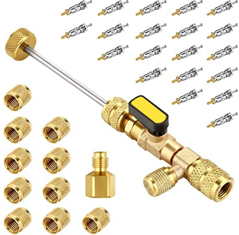 Willoghsa Ventileinsatz-Entferner-Installationswerkzeug-Set, Austausch der Ventilkerne mit Anschlüssen der Größe 1/4 und 5/16 für R22, R12, R407, R410, R404, R32, R600