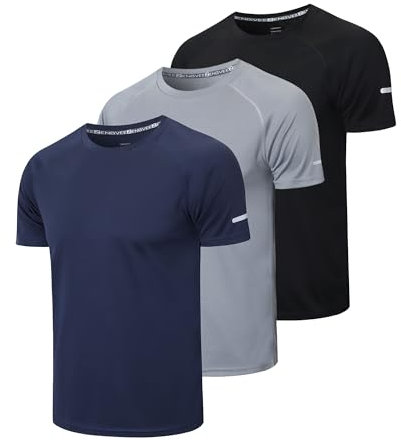 Gaiatiger 3 Pack Mens T-Shirts Quick Dry Running Tops Moisture Wicking Active Athletic Gym Men Short Sleeve Clothes(520)-Black Grey Nave-5XL