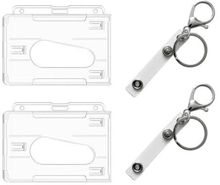 Ausweishülle, 2 Stück Transparent Hartplastik Ausweishalter mit Schlüsselanhänger, Durchsichtige Kartenhülle für Ausweise, Kreditkarten Scheckkartenhülle, ID Card Holder
