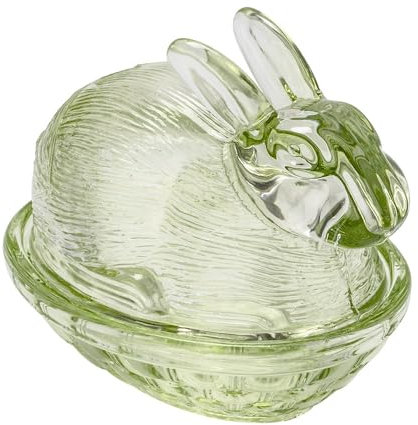 Ideen mit Herz Conejo de cristal, 2 unidades, con tapa extraíble, cuenco de cristal, lata de Pascua, decoración de Pascua (verde)