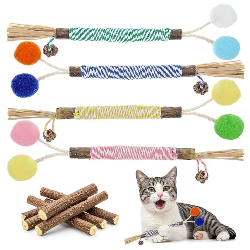 JJUNW 4 Stück Katzenminze-Spielzeug, Katzenminze Sticks für Katzen, Matatabi Stick Katzensticks Kausticks Katzenspielzeug, Katzen Kauhölzer Sticks für ​Katze Zu Spielen Stressabbau Zahnreinigung
