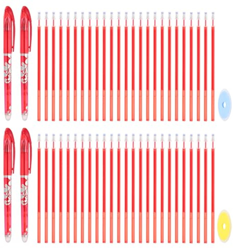 PATIKIL 4Pcs Erasable Gel Pens with 50 Refills & 2 Erasers, 0.5mm Heat Erasable Pens for Fabric Red Ink Fabric Marking Pen for Sewing Quilting Planner Writing