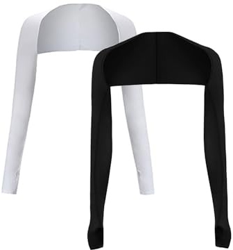 Schutz Bolero Sommer, Armmanschette Kühlschal mit Fingerloch, Atmungsaktiv Armstulpen Eisseide, Flexibel Sonnenschutz Kleidung Damen für Sommer Radfahren Läuft Outdoor Aktivitäten (Schwarz+Weiß)
