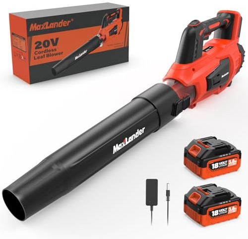 MAXLANDER Soplador de hojas, soplador de hojas eléctrico inalámbrico y aspiradora con 2 baterías de 3.0 Ah y cargador, 350 CFM y 100 MPH, y modo de 2 velocidades, para limpieza de patio, cuidado del