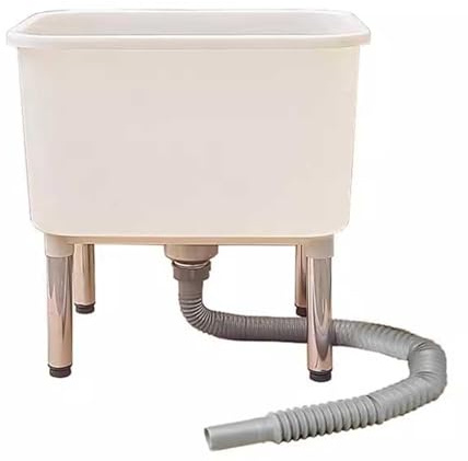 Fregadero de plástico de 25 cm de profundidad, lavabo de servicio móvil con gran boquilla de drenaje para lavandería, patio, cocina y garaje, ideal para una fácil limpieza y uso versátil