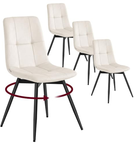 VASAGLE Chaises de Salle à Manger en Velours, Lot de 4, Pivotantes à 360°