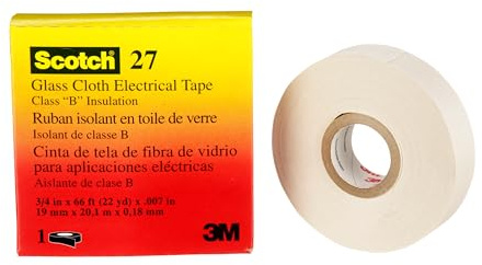 3M Glass Cloth Electrical Tape 27, 3/4 in x 66 ft, 1 Roll, Non-Corrosive Adhesive, Pressure Sensitive, High Temperature, Corrosion Protection, 7-mil Woven