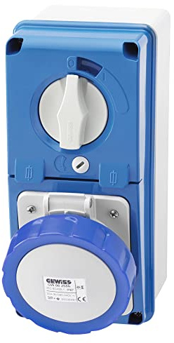 GEWISS - GW66204N Presa Fissa Interbloccata Verticale, con Fondo, Senza Base Portafusibili, 2P+T 16A 200-250V, 50/60Hz 6H, IP67