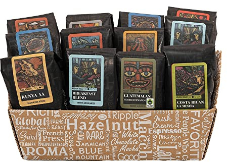 Coffee Beanery Classic Selection Coffee Gift Basket - (12) 100% Specialty Arabica Coffee Blends and Single Origin Samplers