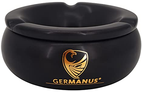 GERMANUS Aschenbecher für Zigaretten oder Zigarre, Rund 15cm, in Schwarz