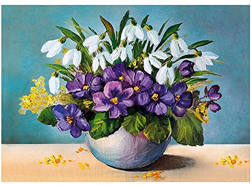 Ideen mit Herz 5D Diamond Painting | Diamantmålning set | Motiv: 35 x 25 cm | Duk: 30 x 40 cm | runda stenar | inkl. tillbehör | Olika bilder att välja mellan (vas med blommor)