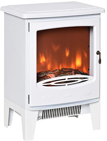 HOMCOM Chimenea Eléctrica Portátil de 900/1800W con Efecto de Llama Termostato Ajustable y Protección Sobrecalentamiento hasta 20 m² 39x26x54,8 cm Blanco