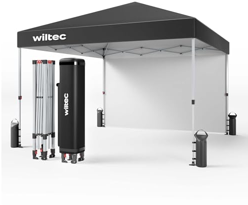Wiltec Carpa Plegable 3 x 3 m Gris con Ruedas, pabellón Plegable con tecnología One Push, pabellón de jardín con protección UV 50+, pabellón para Camping