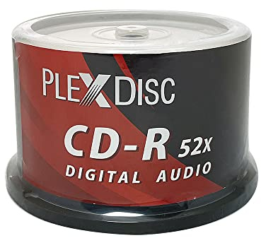 PlexDisc TY Series Blue CD-R 52X 700MB Digital Audio Logo Top Grabable Media Disc - 50pk Cake Box 669-814-BX (FFB), 50 discos