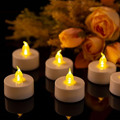 Candlesee 12 Pack LED Tea Lights - Battery Operated Candles Realistic and Bright Flamless Electric Tealight Long Lasting 200 Hours for Weddings, Confessions Proposals, Courtyards, Pubs, Parties, Patio