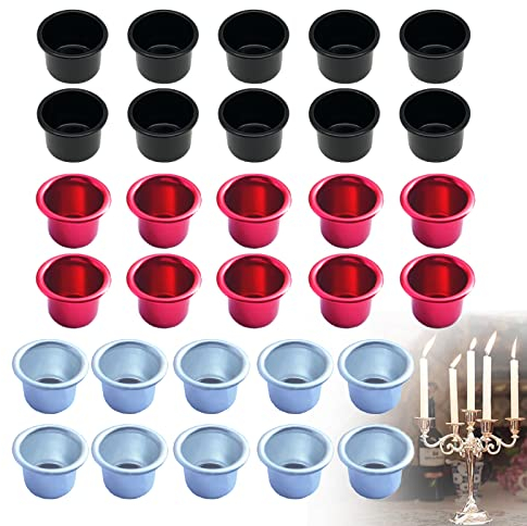 BSITSSS 30 Stück Kerzenhalter Stabkerze, Christmas Kerzenständer Stabkerzen Creative Kerzenhalter Kerzentülle Metall Kerzeneinsätze aus Stabkerzenhalter Set Deko Kerzenständer für Baumkerzen(3 Farben)