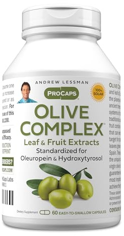 ANDREW LESSMAN Olive Complex - 60 Capsules - Leaf and Fruit Extracts. Standardized for Oleuropein and Hydroxytyrosol to Support Cardiovascular and Immune Health. Small Easy to Swallow Capsules
