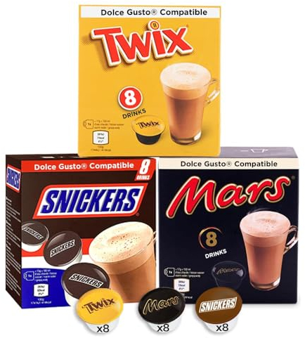Mars, Snickers & Twix Dolce Gusto Capsules de chocolat chaud - 24 dosettes de chocolat chaud