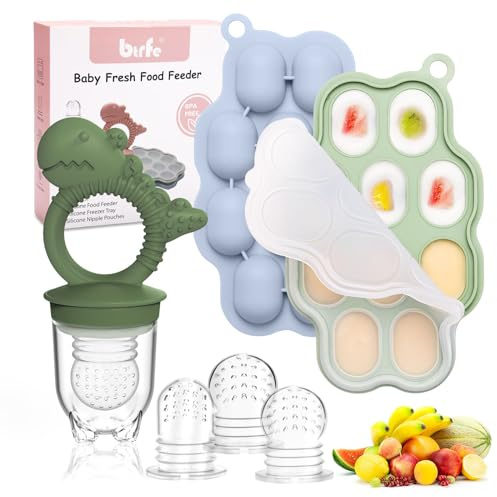 btrfe Baby Breastmilk Popsicle Molds & Fruit Feeder Pacifier, Silicone Baby Food Freezer Tray Storage Containers for Infant Teething Self Feeding