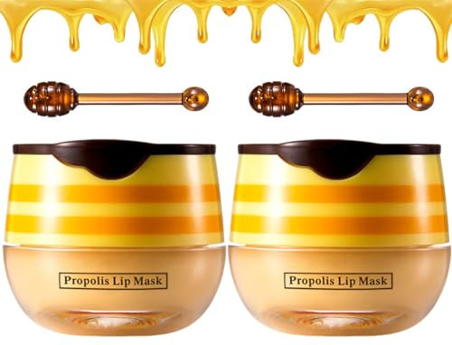 Honeybalm Lip Balm, Bee Balm Lip Balm Honey Pot, Propolis Lip Mask Moisture Lip Balm for Dry Cracked Lips, Bee Wax Lip Balm Lip Scrub Exfoliator with Lip Brush for Dark Lips (Propolis)