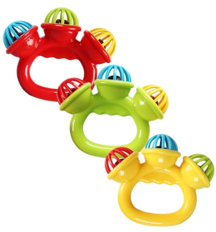 HEMOTON Set da 3 Sonagli a Mano in Plastica Sicura – Strumento Musicale Educativo per Sviluppo Sensoriale e Apprendimento Ritmico – Gioco per Attività Musicali in Casa e Asilo