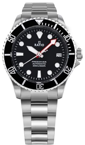 RATIO FreeDiver Sapphire Crystal Diver Watch Japanese Automatic Dive Watch 200m Water Resistant Diving Watch (Black)