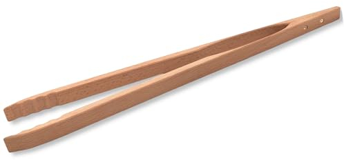 Pinza per barbecue in legno di faggio naturale, 48 cm, accessorio per barbecue, pinza da cucina, avvitata