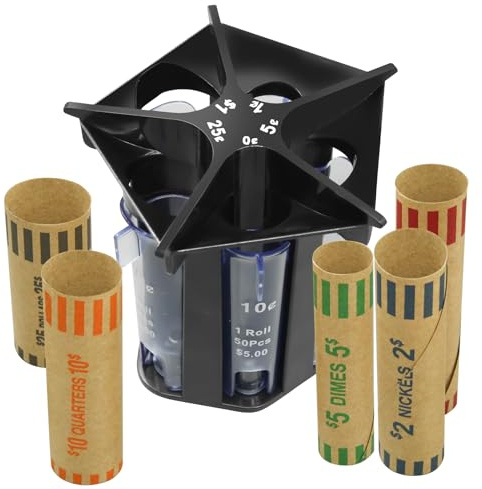 Coin Counter Münzzählmaschine, Münzsortierröhre, 5-in-1-Wechselgeldzähler mit Münzhüllen, Münzen Sortierer, geldzählmaschine münzen, kleingeld zählmaschine, Sortieren Sie Ihr Kleingeld schnell genau