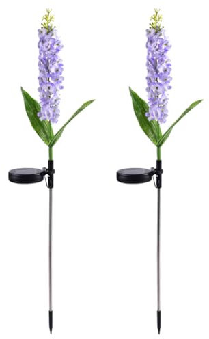 JUCHRZEY Paquete de 2 luces solares de jardín Delphinium IP65 impermeables al aire libre luces solares de flores luz LED solar de Delphinium para jardín/patio/camino/decoración del paisaje