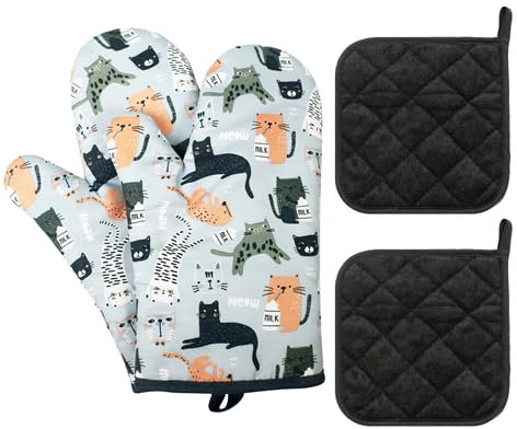 1 paio di guanti, 2 tamponi isolanti per pentole, resistenti al calore, guanti anti-scottature e antiscivolo, per forni a microonde, guanti da forno per la casa