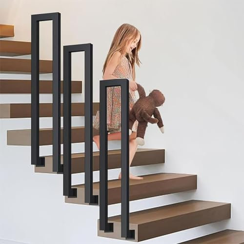 Ogimeka Barandilla Escalera Interior, Pasamanos Escalera en Forma de U, Barandillas Escaleras para Villas, Balcones, Pasillos, Apartamentos, Interiores y Exteriores (Negro - montaje lateral, 110x20cm)
