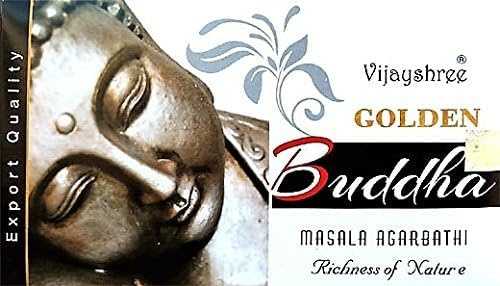 Vijay Shree Golden Buddha - Varillas de incienso (12 paquetes de 15 g por paquete, 240 varillas en total), color dorado, aroma duradero, ideal para meditación y relajación