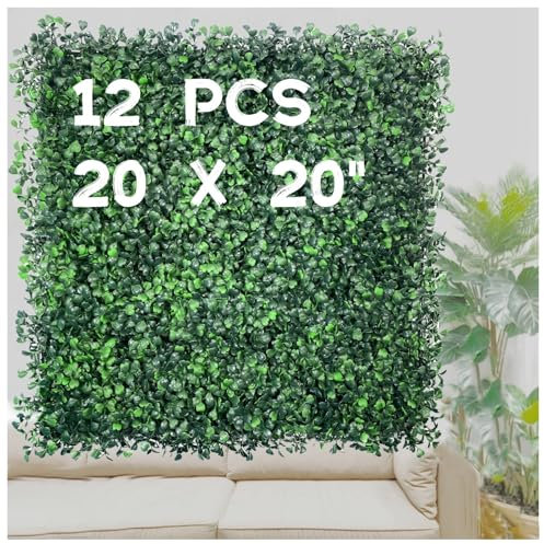 Nolruo Panel de pared de césped, 12 piezas de 20 x 20 pulgadas, panel de pared verde boj, panel de valla de seto para boda, fiesta, decoración interior y exterior