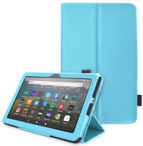 Custodia per tablet Fire HD 8, in pelle PU, con cinturino da polso [sleep/wake] per Amazon Fire HD 8 / HD 8 Plus/HD 8 Kids/Kids Pro 2024 2022 2020 / 14a 12a 10a generazione [celeste]