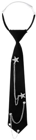 JIEYAO Schwarz Krawatten für Damen, Lange Krawatte JK-Uniform-Krawatte Vorgebunden Verstellbare Punk-Metall-Krawatte mit Strass Sterne Kette Elastische Schmale Krawatte für Mädchen Abschlussfeiern