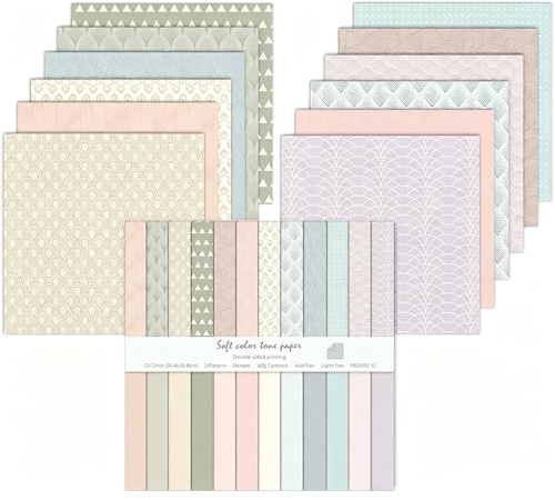 24 ark 30 x 30 cm 160 gsm dubbelsidigt scrapbook-papper (mjuk färg) | 24 designmönsterpapper, boho, dekorativt papper för gör-det-själv-fotoalbum, korttillverkning och skräpjournalföring