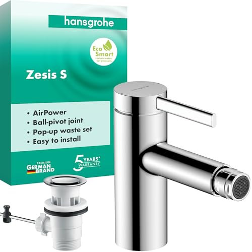 hansgrohe Zesis S 74200000 Robinet de bidet avec vidage à tirette, mitigeur monocommande économe en eau (EcoSmart), hauteur de bec 83 mm, chromé