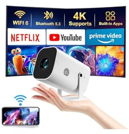 【Built-in APPS & Electric Focusing & 210° Rotation】Mini Projector With Wifi And Bluetooth, 1080P Portable Projector, Movie Projector for Bedroom, Supports Smartphones/TV Stick/iPad/PS5/Laptop/HDMI/USB