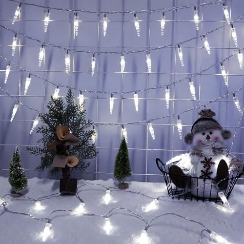 GRADESIN Luces de carámbano de Navidad, 19.8 pies, 40 luces LED de color blanco frío para interiores, luces de Navidad colgantes para alero, vacaciones, jardín, interior y exterior, decoraciones de