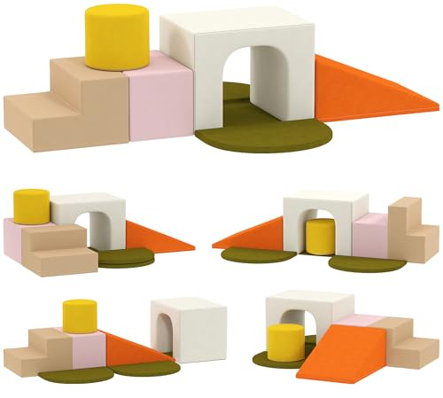 AIYAPLAY Set 8 Costruzioni Morbide per Bambini 0-3 Anni per Interni, Gioco per Bambini in Velluto e Schiuma PU Arancione