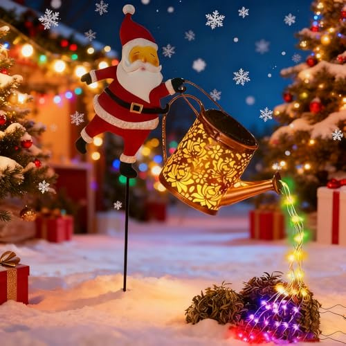 ANTUK Christmas Santa Solar Kettle Lights, Garden Lawn Decorative Lights, Santa Kettle Ground Lamp Solar LED Night Light for Lawn Patio Xmas Decoration, Pond, Courtyard, Walkway (Color Light)