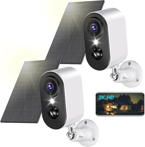 PESAIR 2K Überwachungskamera Aussen Akku mit Solarpanel - Kamera Überwachung Aussen WLAN mit Farbige Nachtsicht, Kameras kabellos außen/innen, PIR-Bewegungserkennung, IP66, 2,4 GHz, 2 Pack