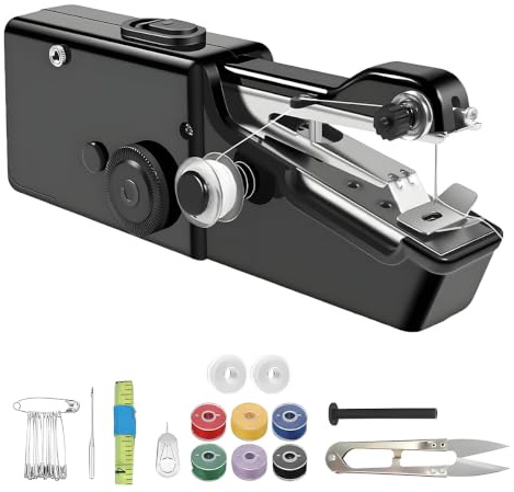 Zolara Machine à Coudre à Main pour Réparation Rapide, Mini Format Électrique USB ou Piles pour Retouches de Vêtement et Rideau, Set Accessoires de Couture avec 6 Bobines, Mètre et Ciseaux, Noir