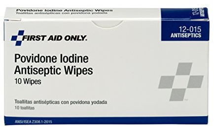 First Aid Only 12-015 PVP Povidone Iodine Wipe, First Aid Kit Refill Supplies, Box of 10